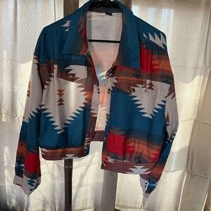 SHEIN Blue and White Patterned Jacket